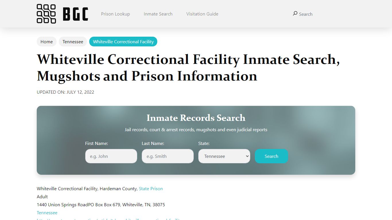 Whiteville Correctional Facility Inmate Search, Mugshots ...