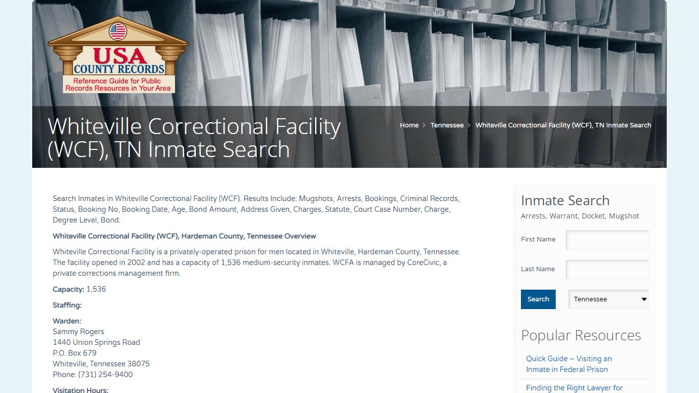 Whiteville Correctional Facility (WCF), TN Inmate Search ...