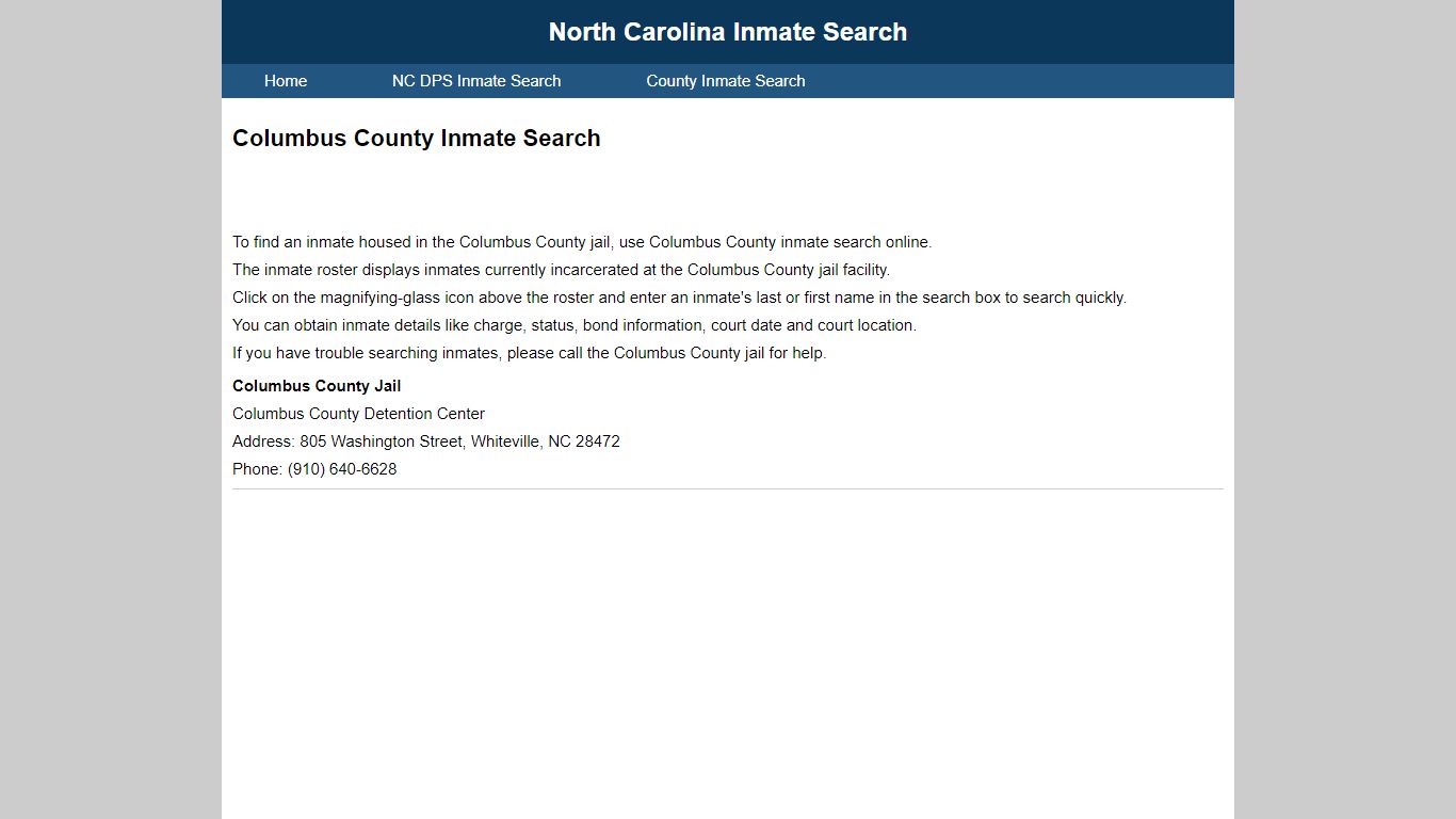 Columbus County Inmate Search